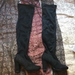 Black Faux Suede Over-the- Knee Boots